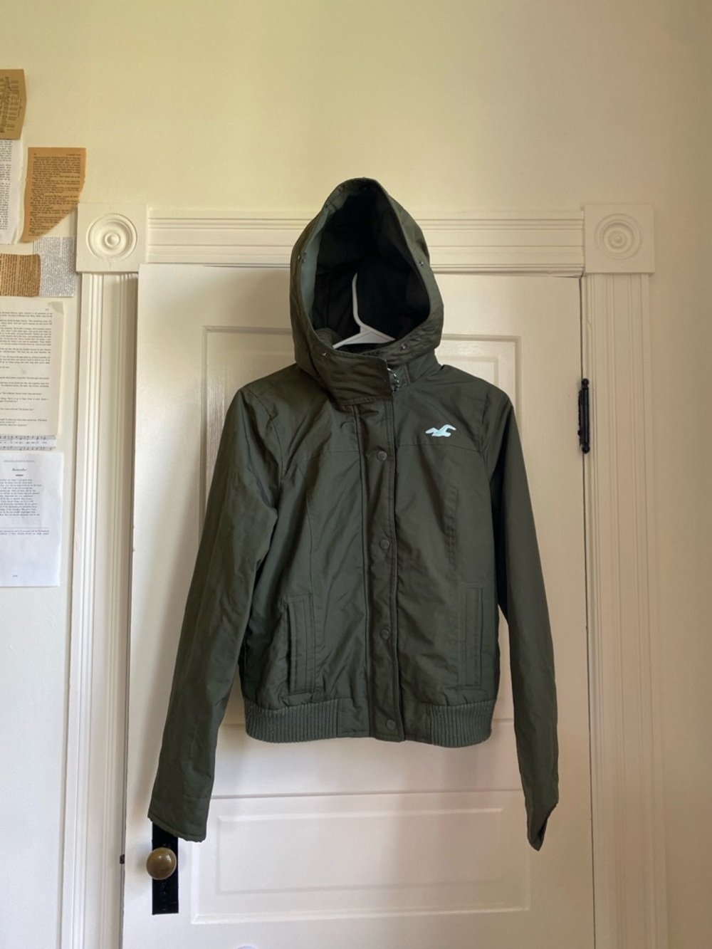 Hollister Women’s All-Weather Hooded Zip-Front Olive Jacket Size m